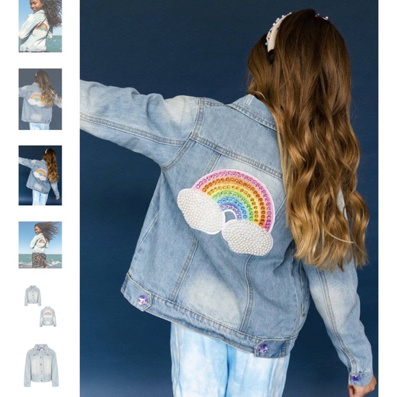 Lola + The Boys Rainbow Pearl Denim Jacket 8 - Picture 3 of 6